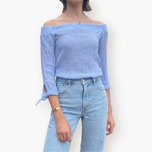 Ann Taylor Light Blue Off-Shoulder Blouse